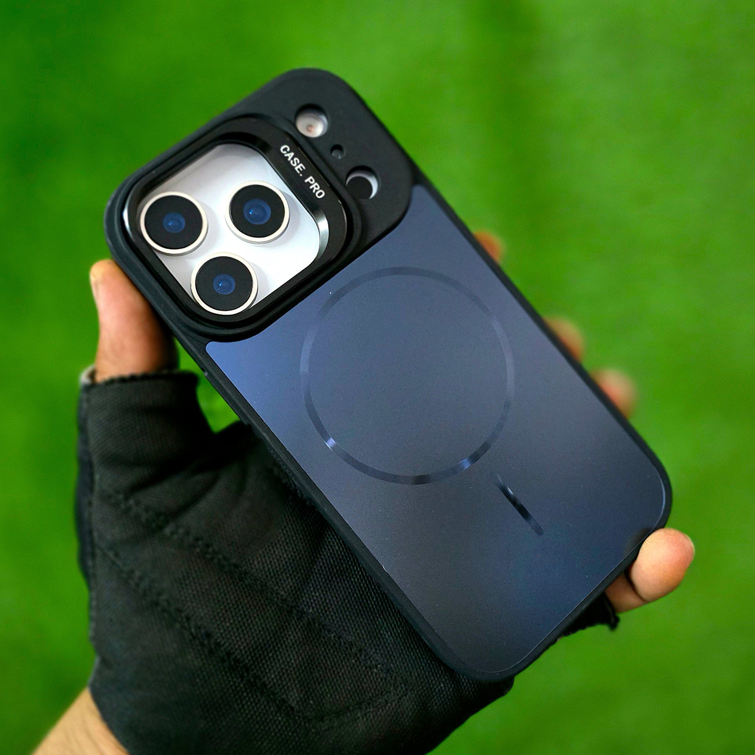 iPhone 17 Pro Max Matte Finish Metal Camera Kickstand Back Cover with Magsafe - Black